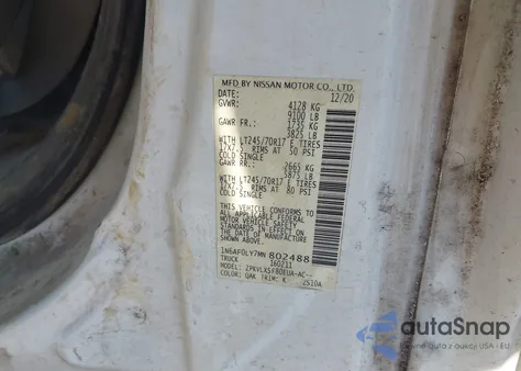 2021 Nissan Nv Cargo Nv2500 Hd Sv High Roof V8 z USA, uszkodzony, nr VIN 1N6AF0LY7MN802488